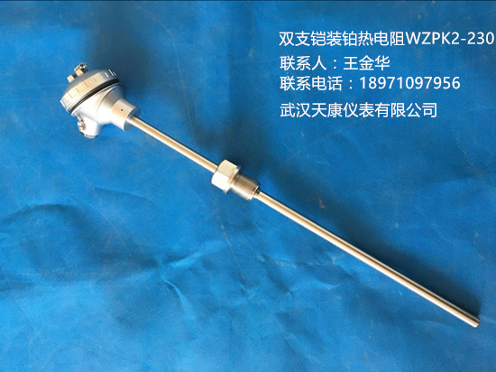 武汉天康单支Pt100铠装铂热电阻WZPK-230通过ISO9001质量认证，厂家直销